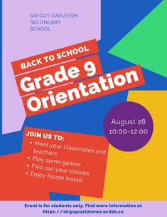 Grade 9 orientation. August 28 10:00-12:00